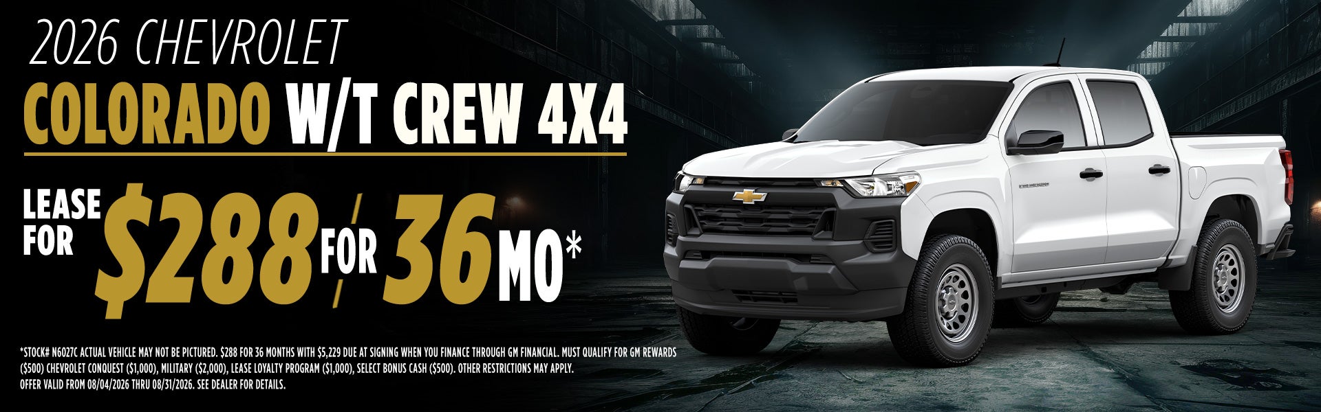 2026 Chevrolet Colorado W/T 4x4 Lease for $288 for 36 Mons