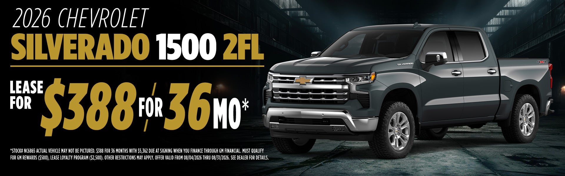 2026 Chevrolet Silverado 1500 2FL Lease for $388 for 36 Mon.
