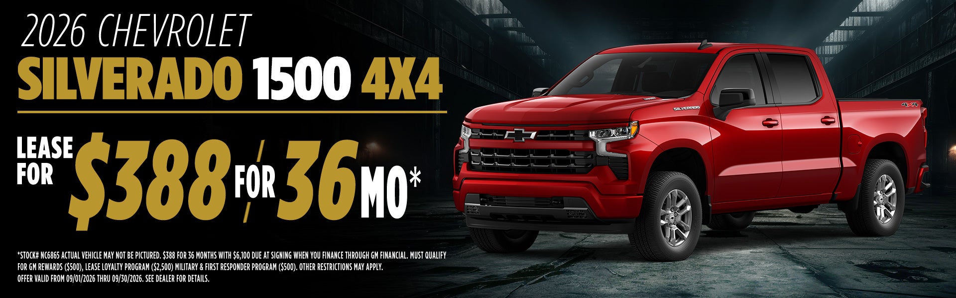 2026 Chevrolet Silverado 1500 4x4 Lease For $388 for 36 Mon.